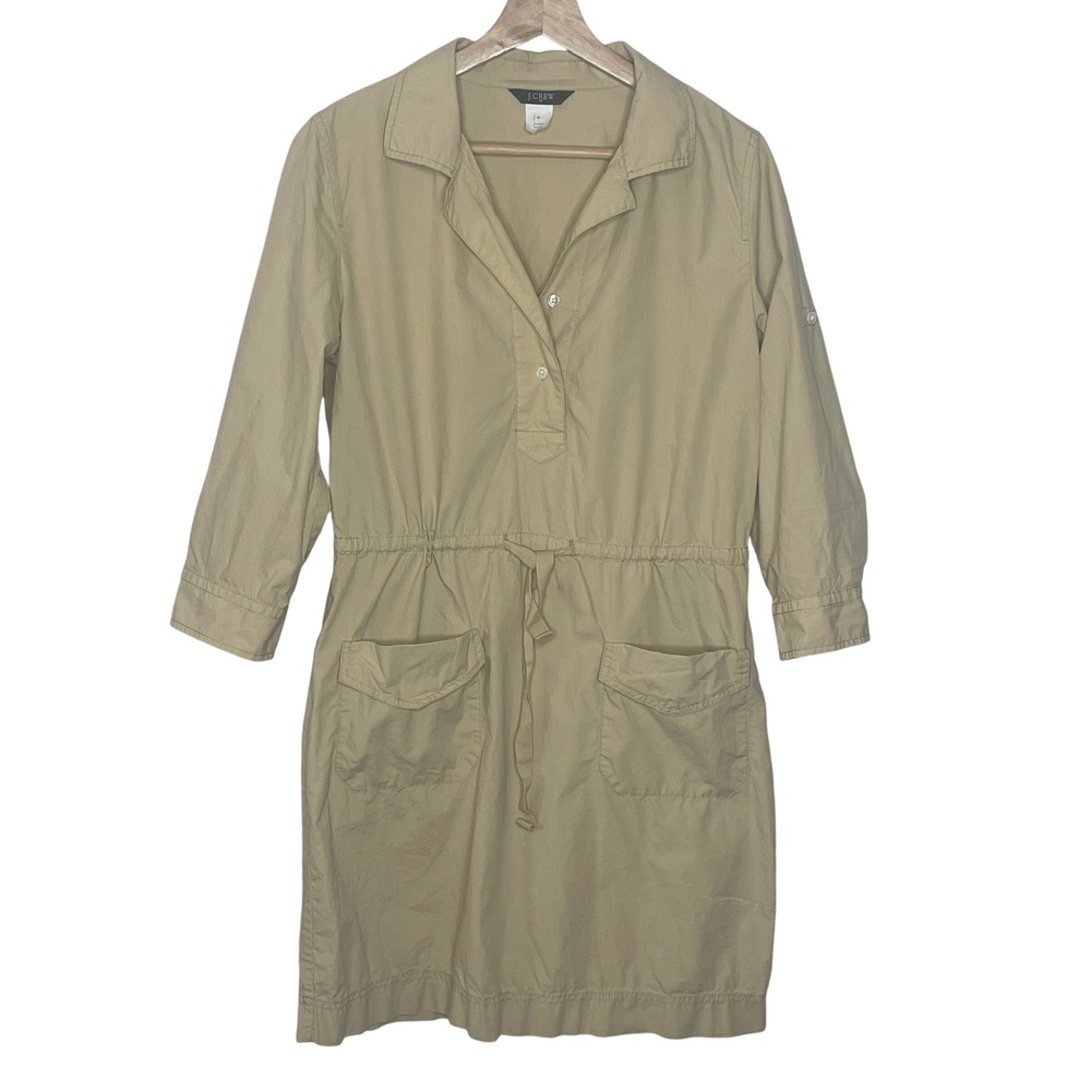 J.Crew Womens Khaki Cotton Utility Shirtdress Roll Tab Sleeve‎ Tan Size S